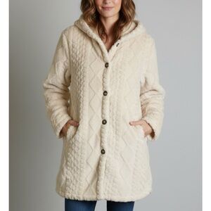 Cozy Hooded Button Up Polyester Fleece, Women’s Small, White/Cream